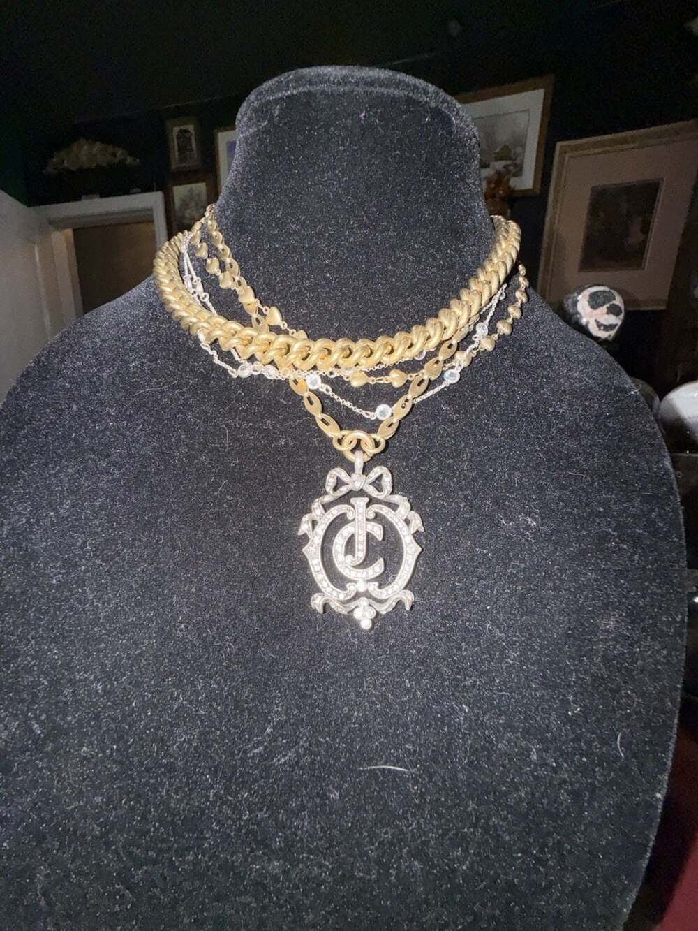 Juicy Couture Gold And Silver Tone Layered Rhinestone Logo Necklace